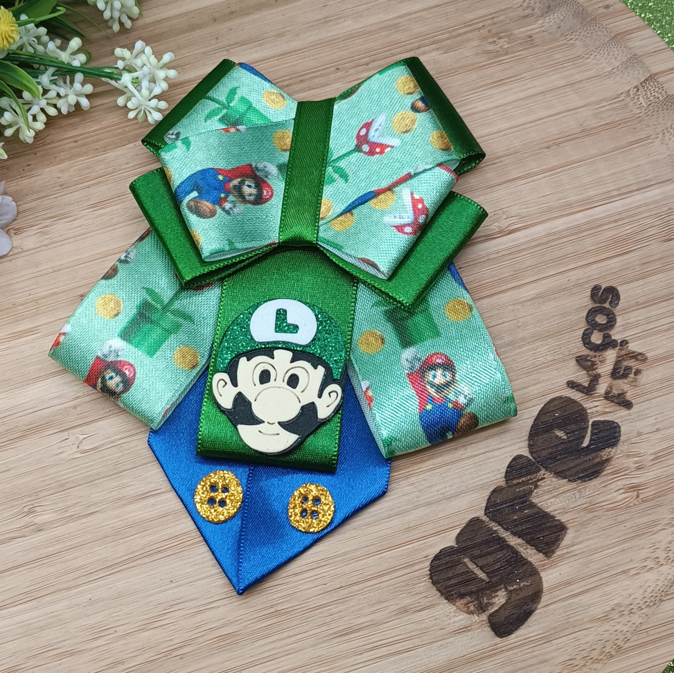 Gargantilha Luxo com Fita estampada do Mário e do Luigi e enfeite de EVA