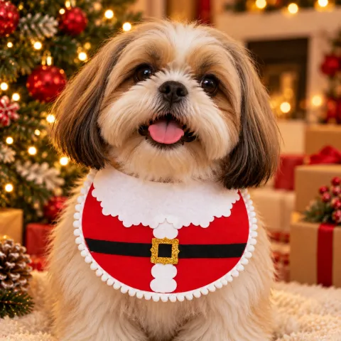 NT54-Babador De Feltro Para Macho  Com Cinto e Fivela Do Papai Noel E Babado De Pompom