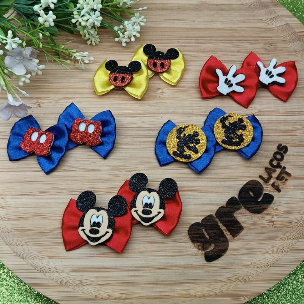 MK04-Laço M Fita de Cetim com Enefites Sortidos do Mickey.