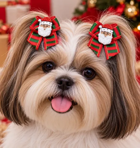 NT28-Laço de Orelha P Fita Estampada e Papai Noel de Enfeite