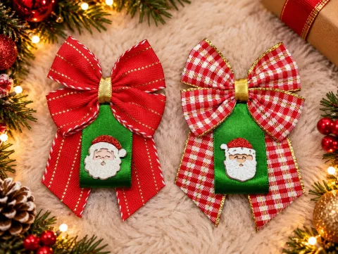 NT62-Gargantilha Luxo De Fita  Estampada e Papai Noel No Meio