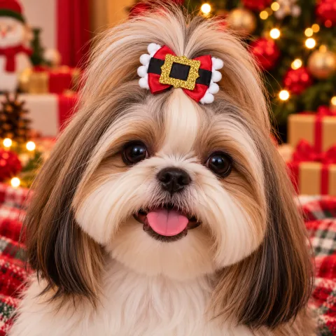 NT17-Laço M De Cetim Com Cinto e Fivéla Do Papai Noel Com Pompom