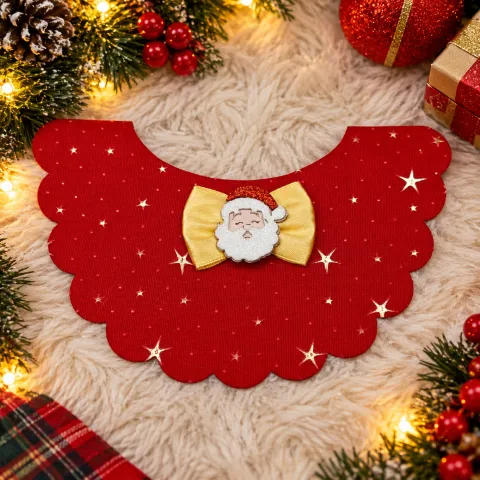 NT68-Babador Sem Forro Tecido De Natal Com Laço E Enfeite Para Fêmea