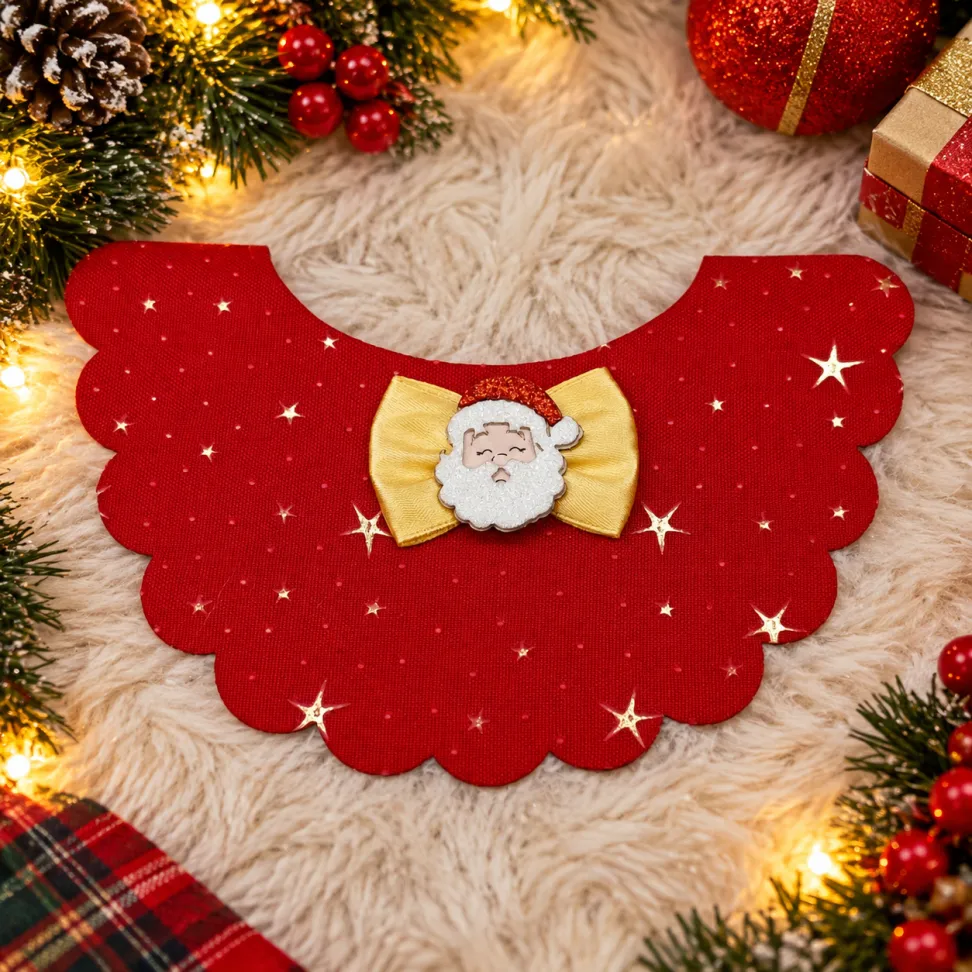 NT68-Babador Sem Forro Tecido De Natal Com Laço E Enfeite Para Fêmea - #1