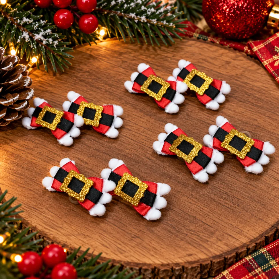 NT11-Laço P Fita de Cetim Com Enfeite de Cinto e fivela do Papai Noel com Popom na Lateral - #1