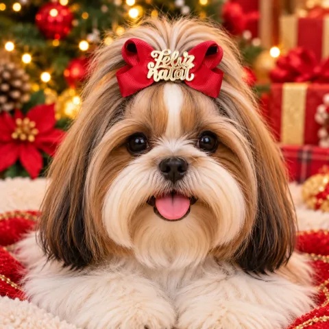 NT42-Laço Luxo G Com Feliz Natal De Acrílico No Meio