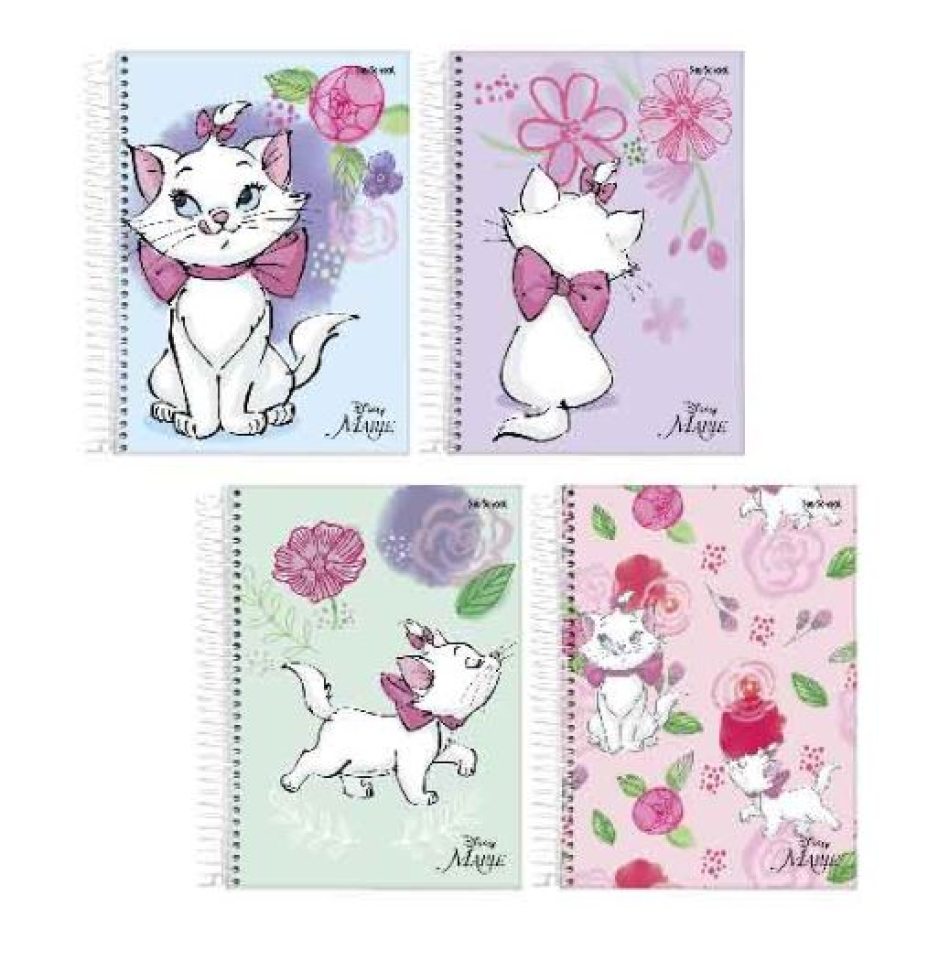 Caderno 1/4 StarSchool Espiral Capa Dura Disney Marie 80 Folhas