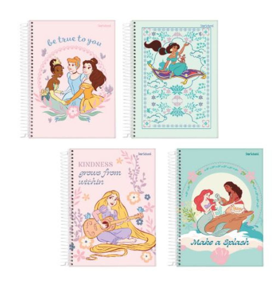 Caderno 1/4 StarSchool Espiral Capa Dura Disney Princesas 80 Folhas