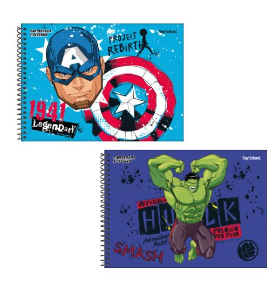 Caderno Cartografia e Desenho StarSchool Espiral Capa Dura Disney Avengers 80 Folhas