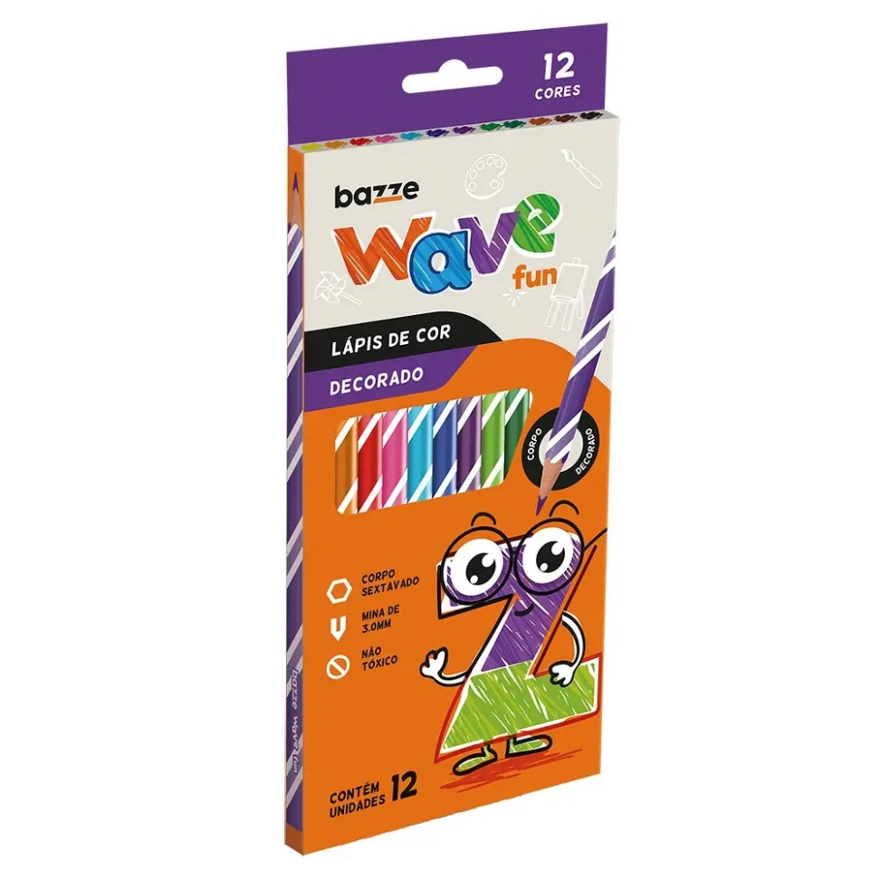 Lápis de Cor Wave Fun - 12 cores - Bazze