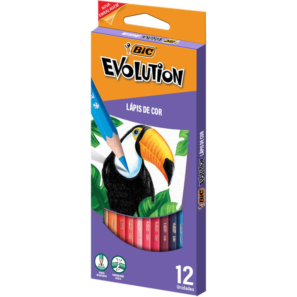 Lápis de Cor Sextavado BIC Evolution, 12 Cores