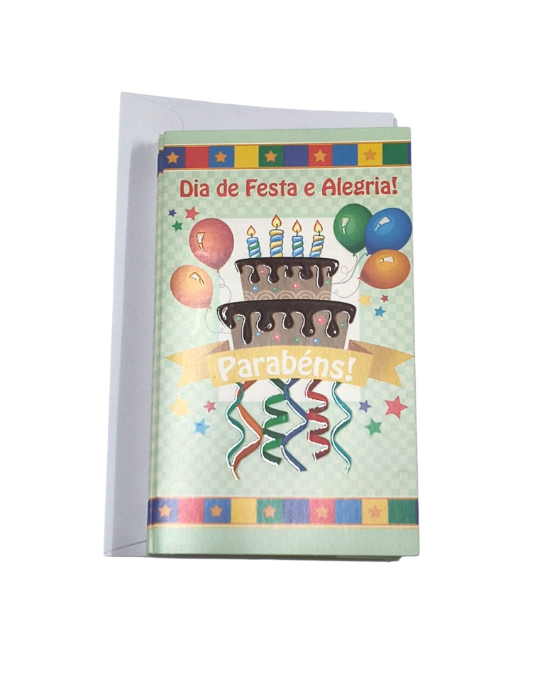 Dia de Festa e Alegria (Parabéns) 7,5 largura dobrado x 13 altura