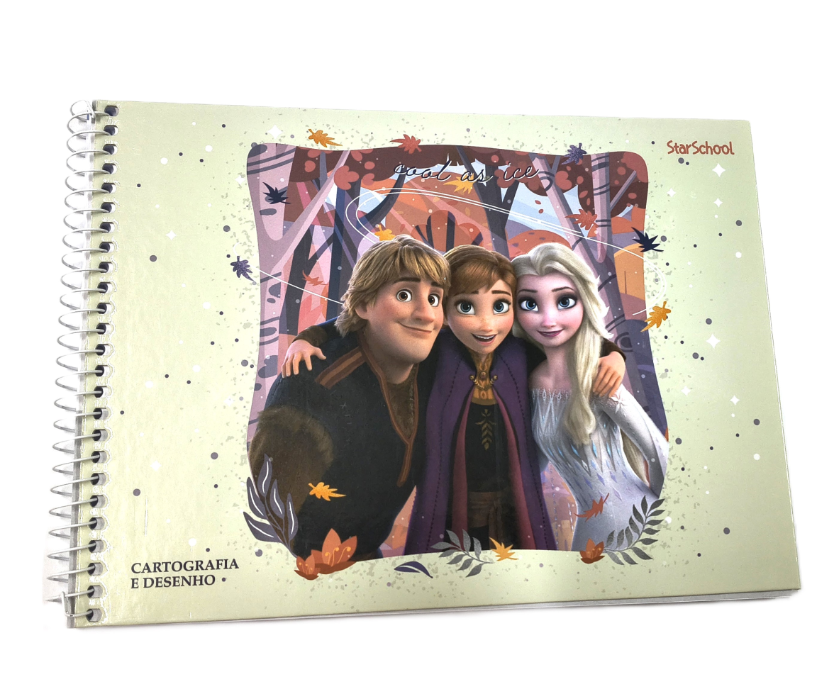 Caderno Cartografia e Desenho StarSchool Espiral Capa Dura Disney Frozen 80 Folhas