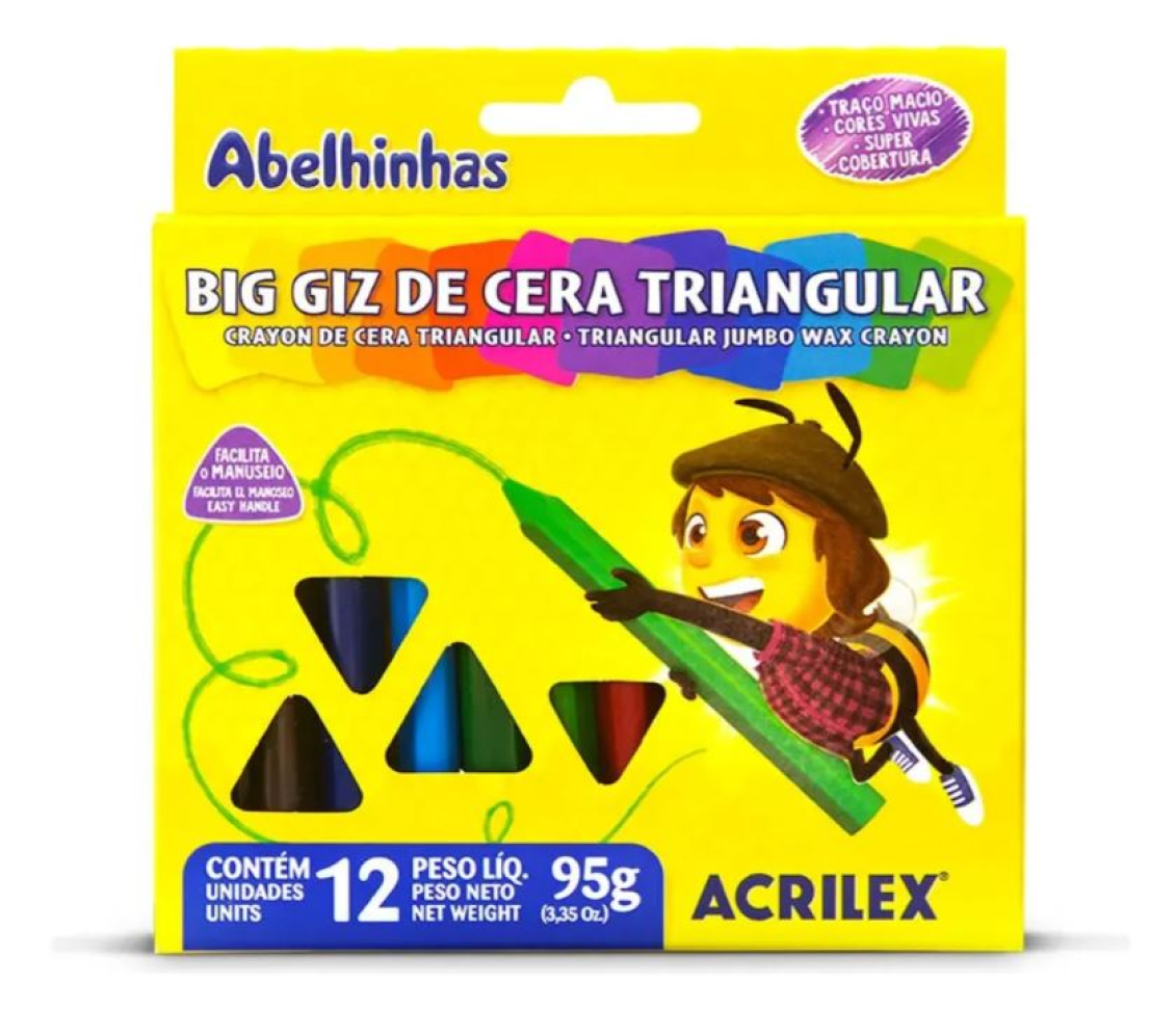 Big Giz De Cera Triangular Acrilex Com 12 Cores