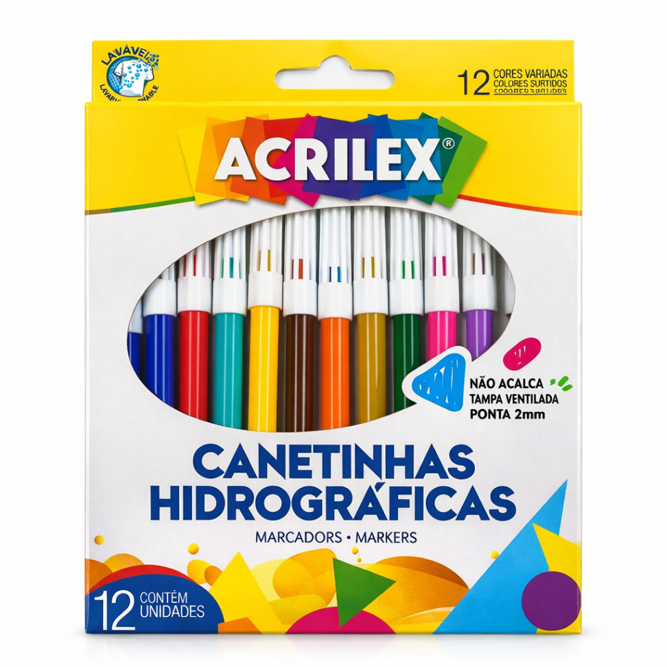 Canetinhas hidrográficas acrilex 12 cores