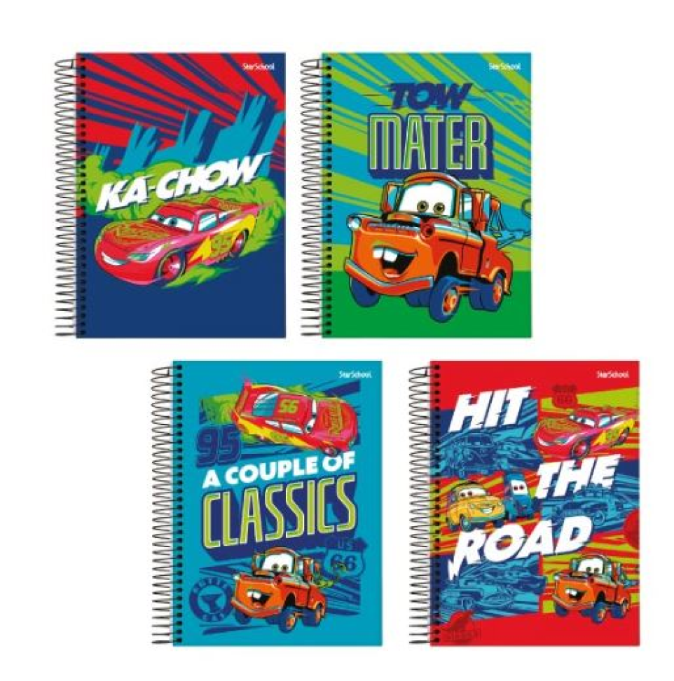 Caderno 1/4 StarSchool Espiral Capa Dura Disney Carros 80 Folhas