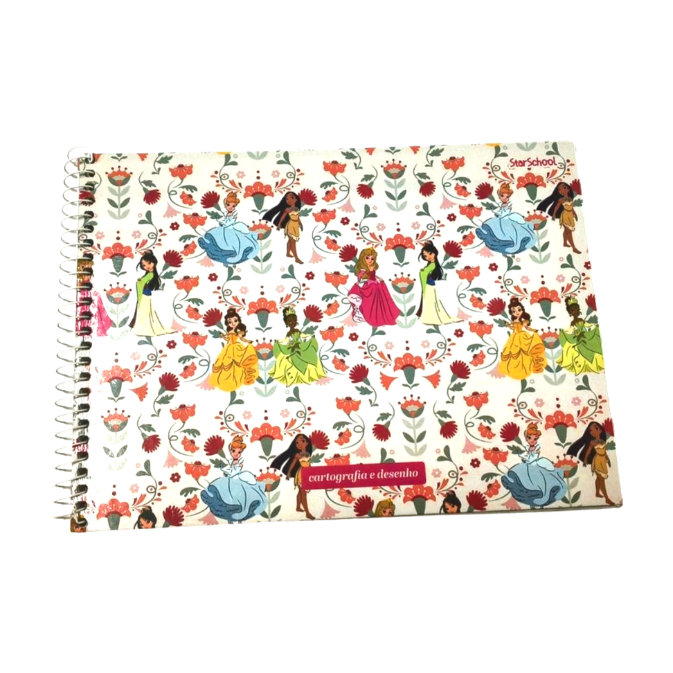 Caderno Cartografia e Desenho StarSchool Espiral Capa Dura Disney Princesas 80 Folhas