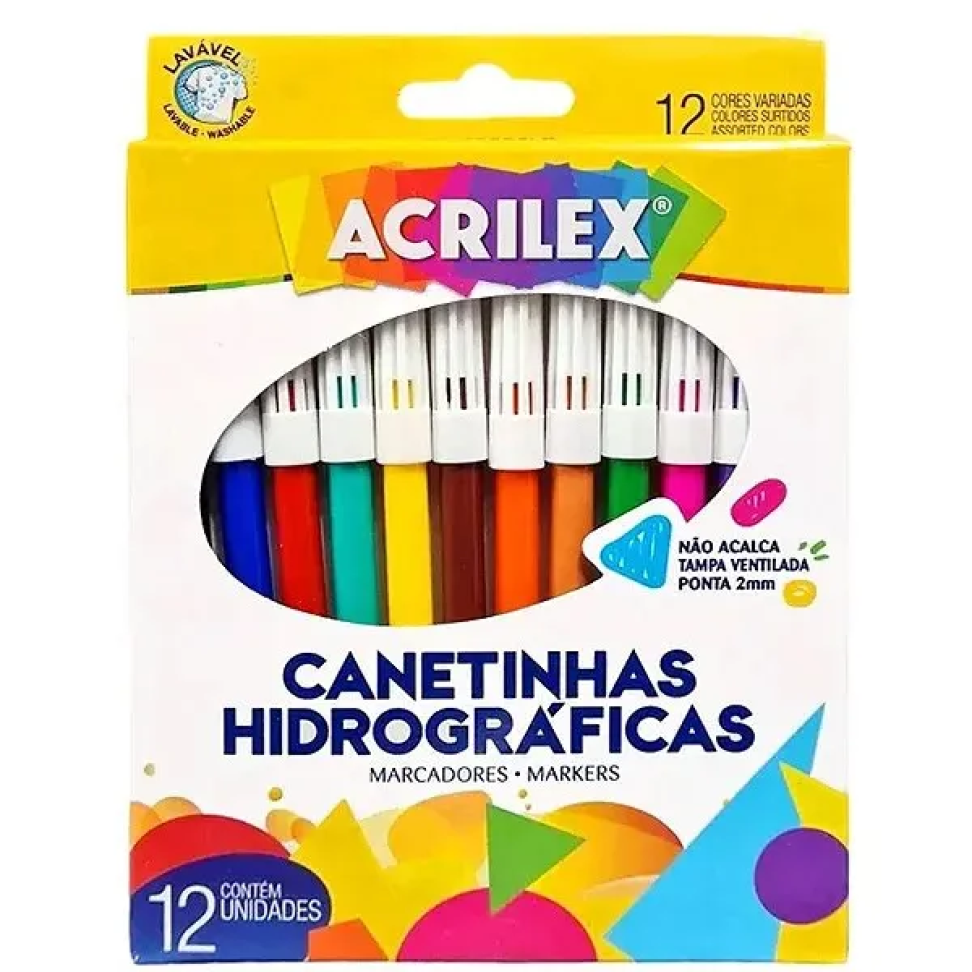 Canetinhas Hidrográficas 12 cores Acrilex