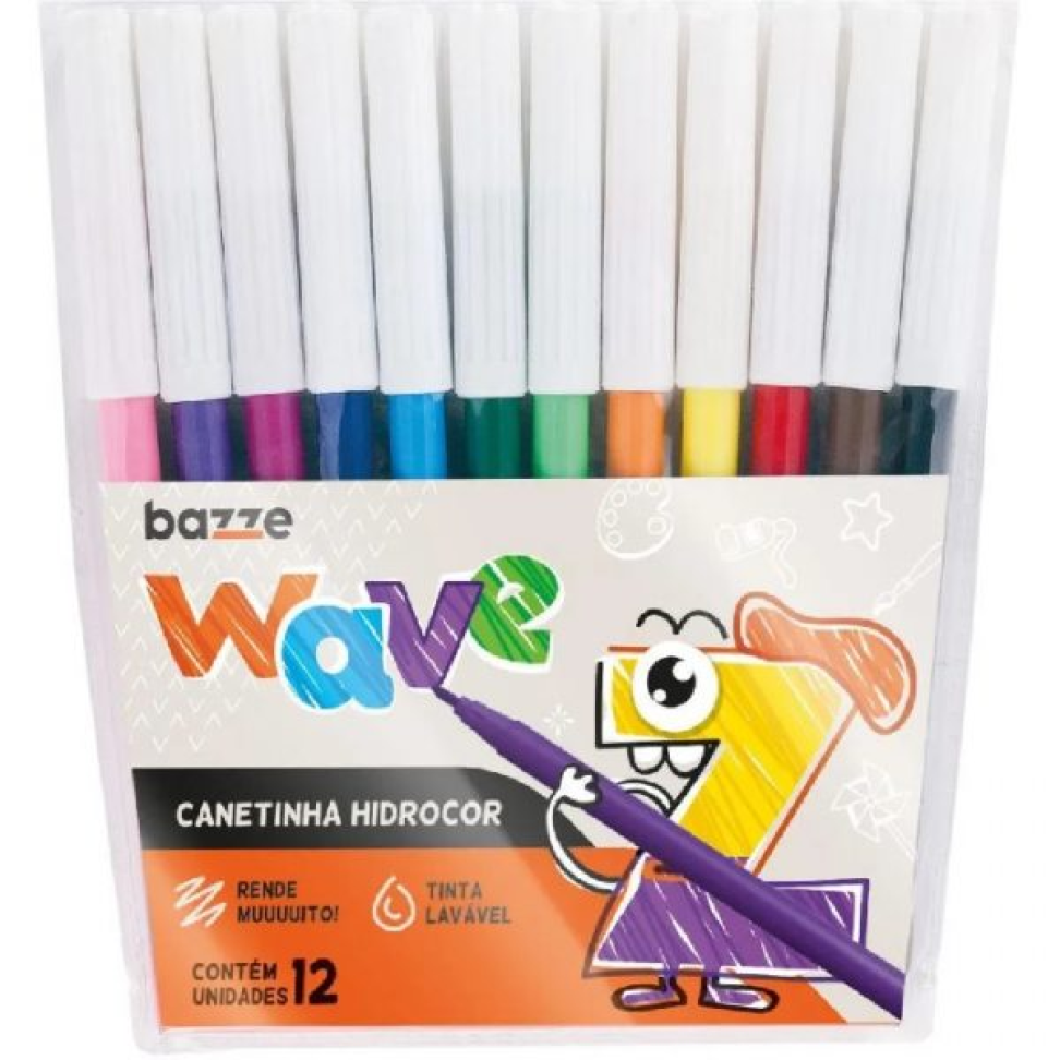 Canetinha Hidrocor  Wave - 12 Cores - Bazze