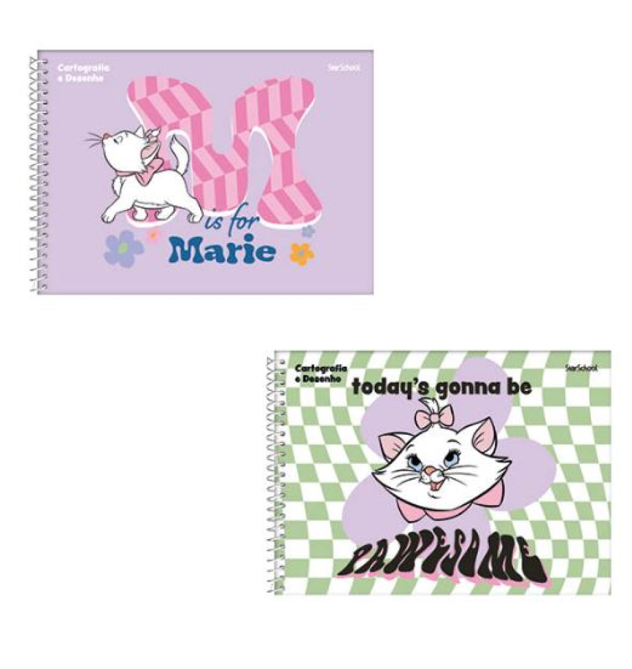 Caderno Cartografia e Desenho StarSchool Espiral Capa Dura Disney Marie 80 Folhas