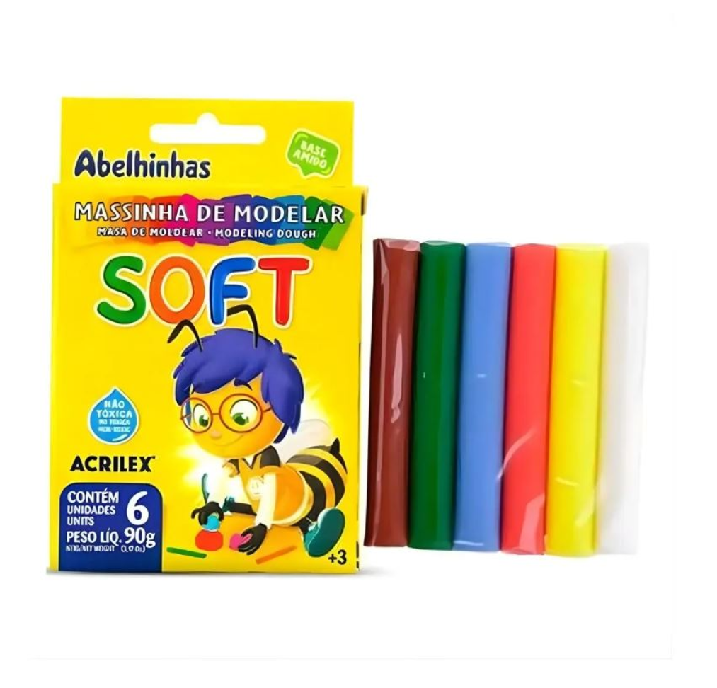 Massinha de Modelar Soft Acrilex  Com 6 Cores 90g