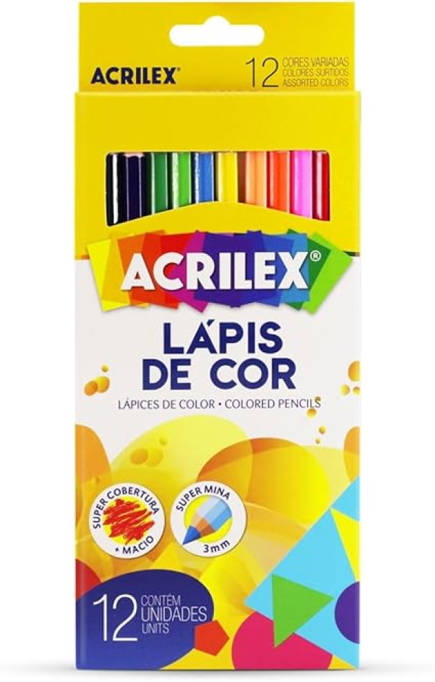 Lápis de Cor Sextavado 12 Cores Acrilex