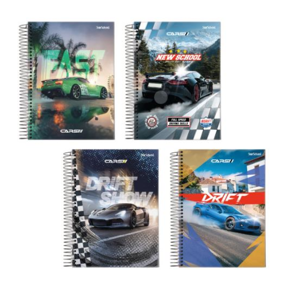 Caderno 1/4 Capa Dura Espiral Cars StarSchool 80 Folhas