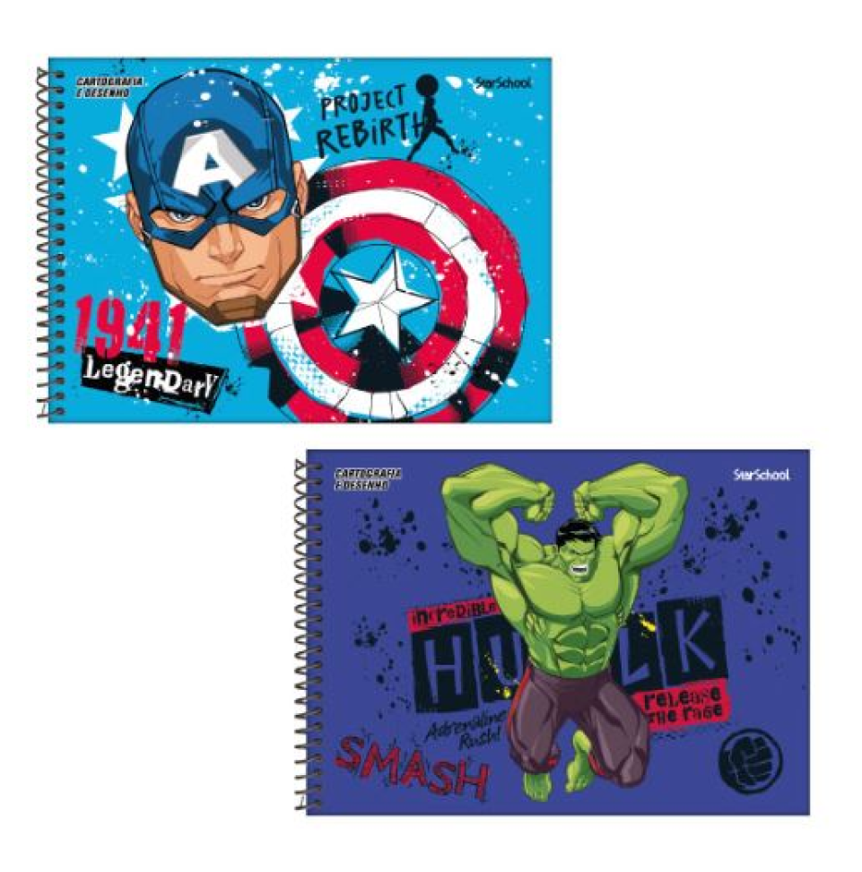 Caderno Cartografia e Desenho StarSchool Espiral Capa Dura Disney Avengers 80 Folhas