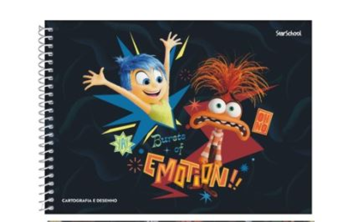 Caderno Cartografia e Desenho StarSchool Espiral Capa Dura Disney Divertidamente 80 Folhas