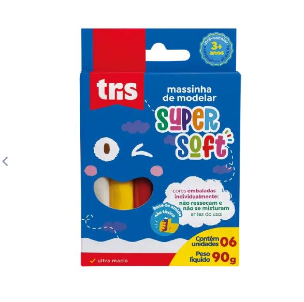 Massa de Modelar Supersoft - 90g - Conjunto C/6 Cores - Tris