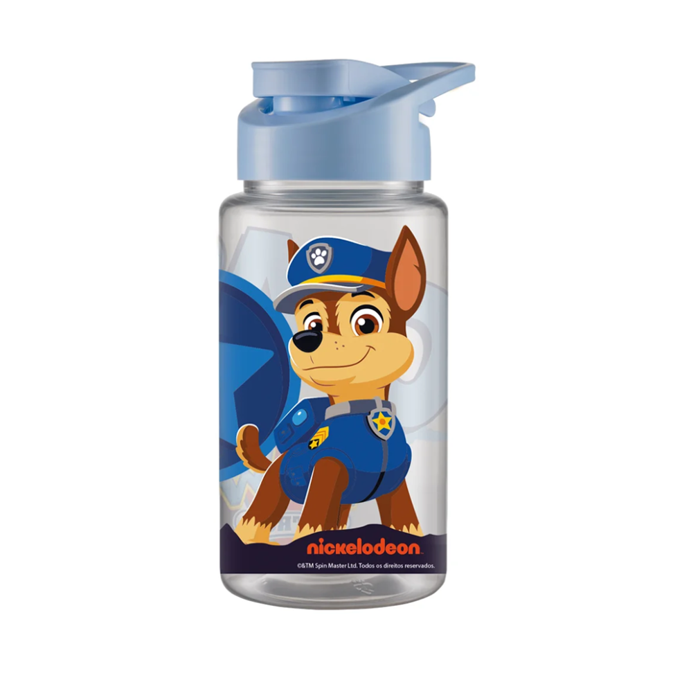 Garrafa Squeeze De Plástico Pet Azul Patrulha Canina Chase Com Tampa E Alca 500ml