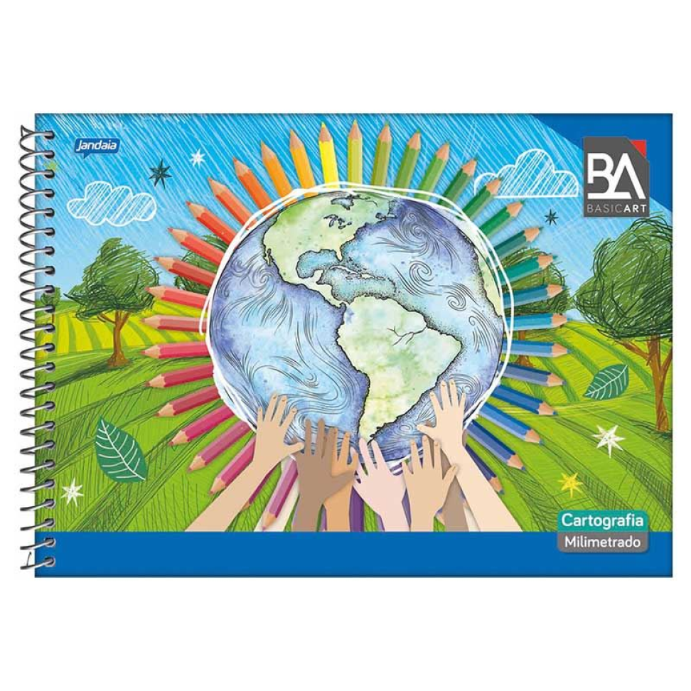 Caderno Espiral 48 Folhas Capa Flexivel Cartografia Margem Milimetrado Basic Art Jandaia