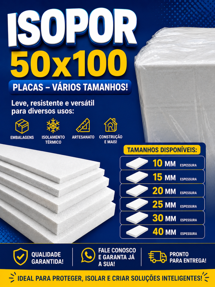 PLACA DE ISOPOR 15 CM- ALT X 50CM-lARG X 1METRO COMP