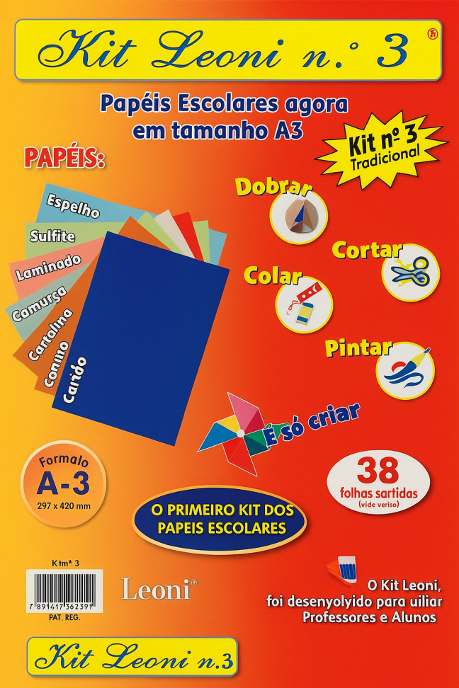 Kit Leoni papéis escolares A 3 NR 3 - pacote com 38 folhas