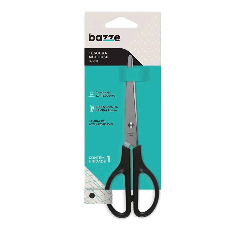 Tesoura Multiuso B7201 - 17cm - Preto - Cartela C/1 un - Bazze
