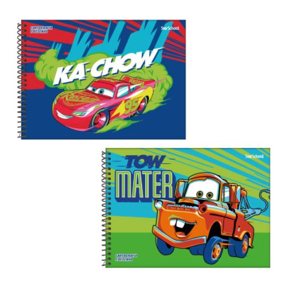 Caderno Cartografia e Desenho StarSchool Espiral Capa Dura Disney Carros 80 Folhas