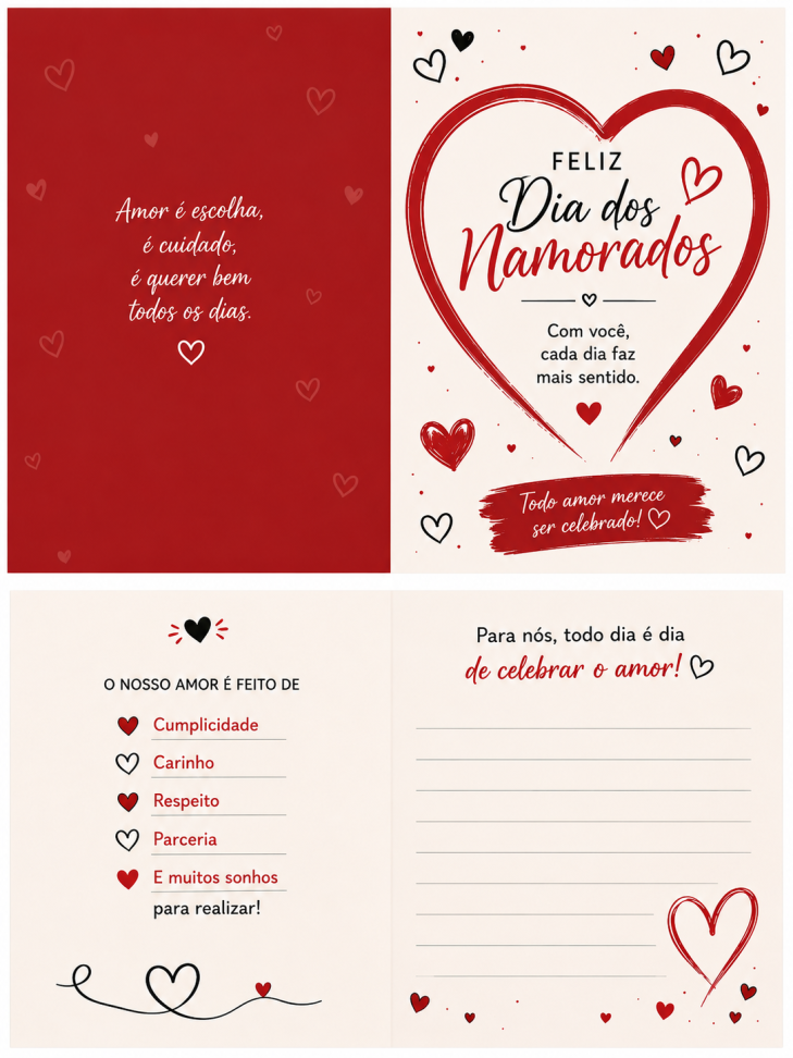 Cartão Romântico para o Dia dos Namorados