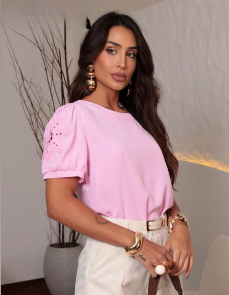 Blusa Bordada Poliester c/ Elastano Ref: 65745