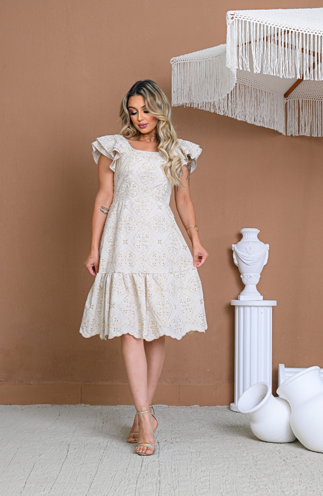 Vestido Midi Linho Bordado Ref: 507