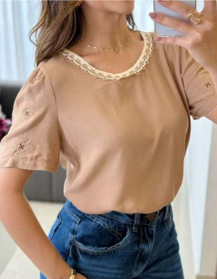 Blusa Viscolinho Bordada Ref: 13637