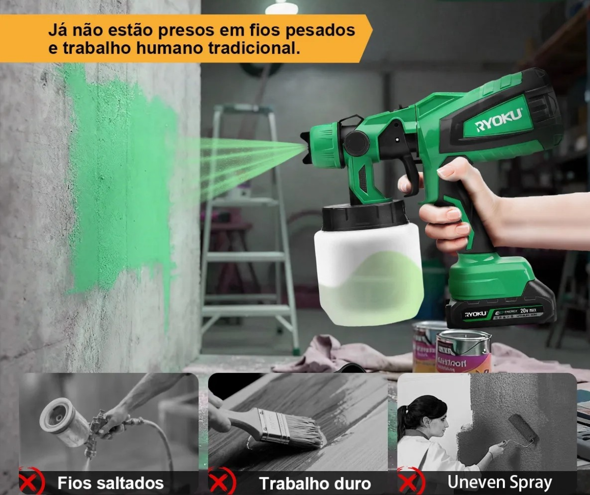 PULVERIZADOR DE TINTA SEM FIO PISTOLA DE PINTURA 20V COM 2  BATERIAS. - #6