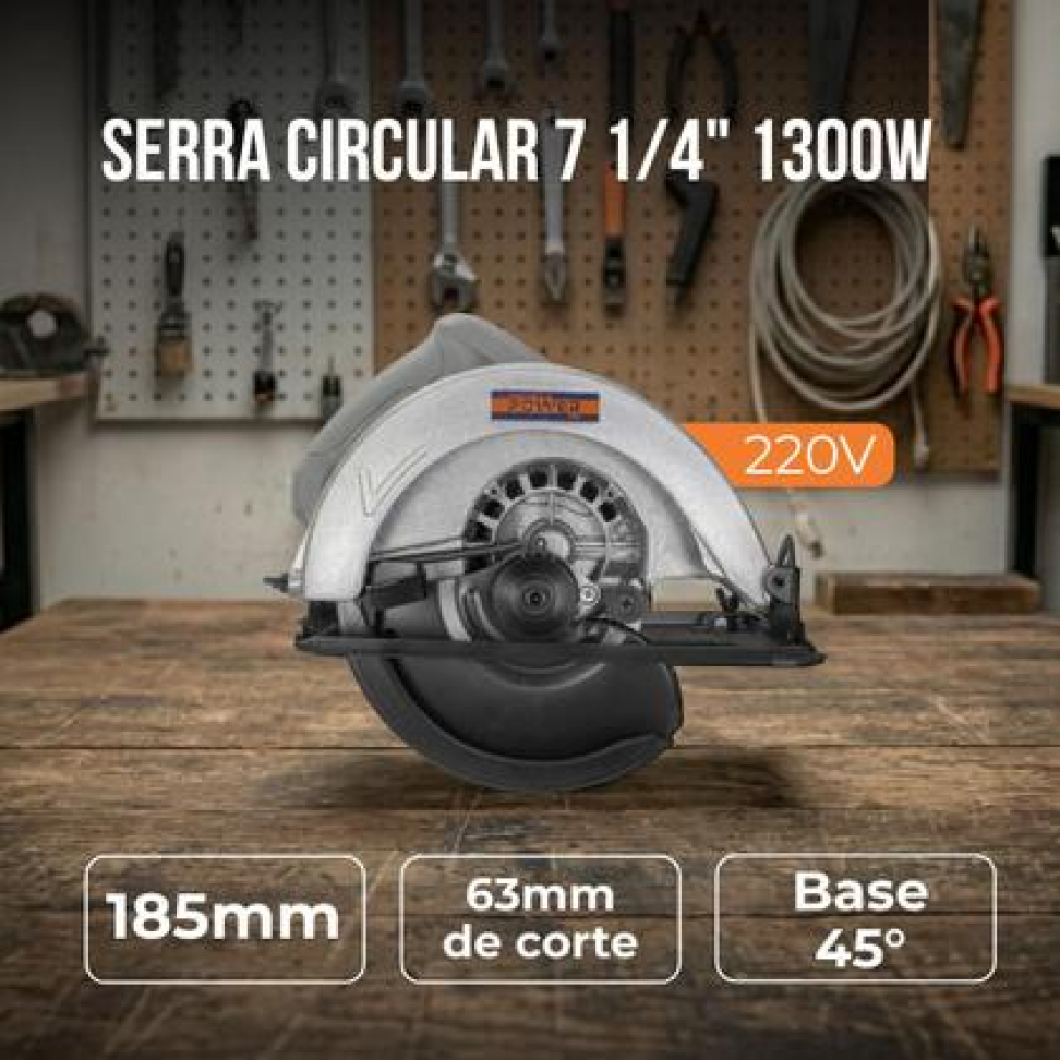 SERRA CIRCULAR ELÉTRICA PRÓEURO 1300W 185MM 7/1.4" 127v - #3