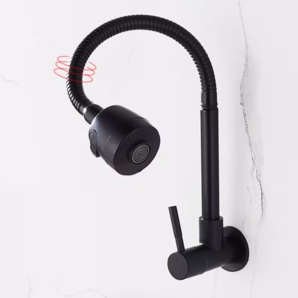 TORNEIRA PIA PAREDE FLEXÍVEL PRETA CHUVEIRINHO 2 ESTAGIOS PEGADOR CHATO. - #3