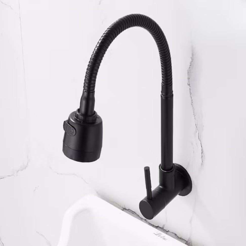 TORNEIRA PIA PAREDE FLEXÍVEL PRETA CHUVEIRINHO 2 ESTAGIOS PEGADOR CHATO. - #4