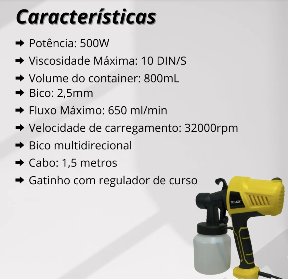 PULVERIZADOR DE TINTA ELÉTRICO PISTOLA DE PINTURA 500 WATTS 127  VOLTS. - #3
