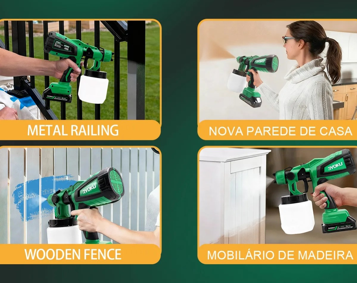 PULVERIZADOR DE TINTA SEM FIO PISTOLA DE PINTURA 20V COM 2  BATERIAS. - #3