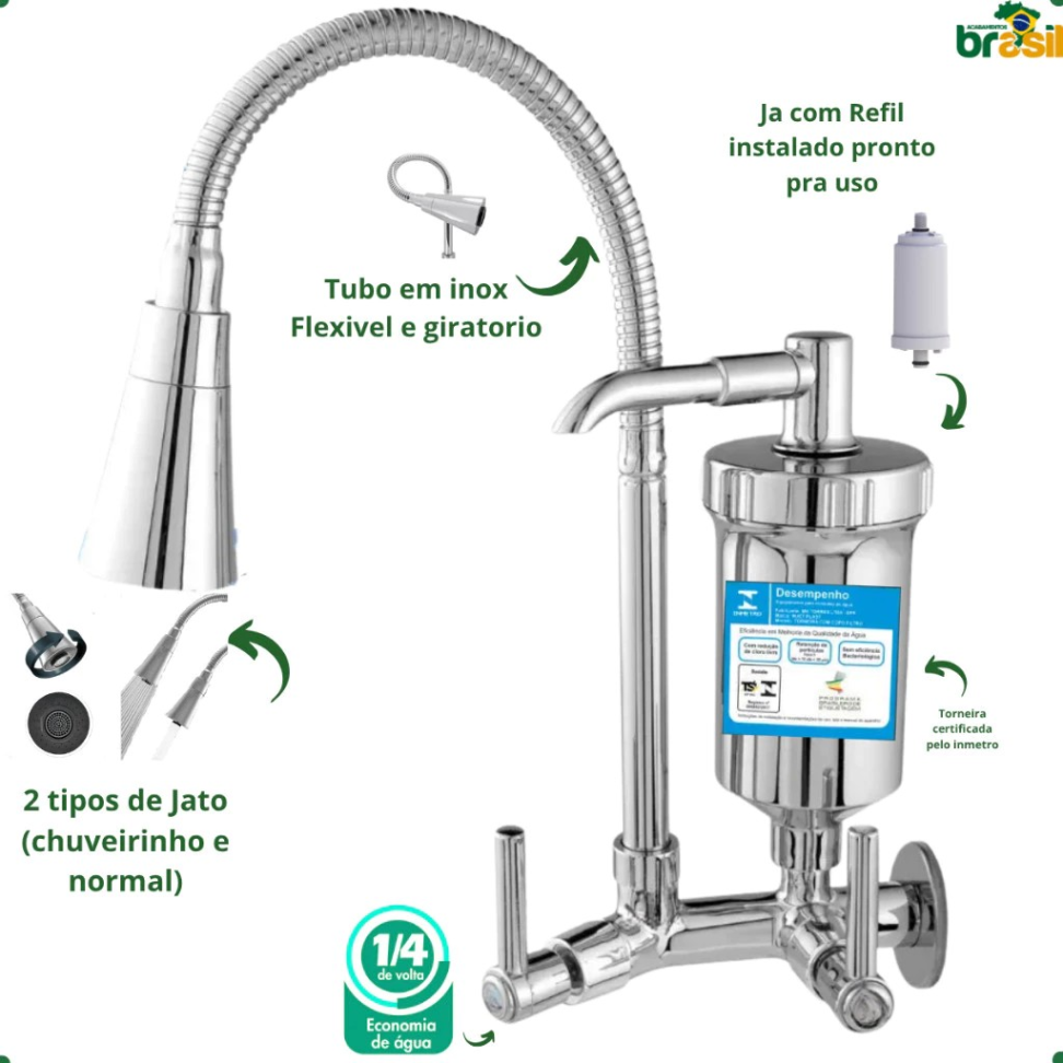 TORNEIRA FILTRO PAREDE TUBO INOX FLEXÍVEL. - #4