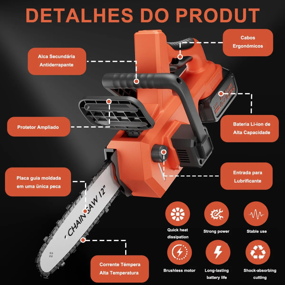 MOTOSSERRA À BATERIA 12 POLEGADAS (30CM) ACOMPANHA 2 BATERIAS, ÓCULOS E LUVA.. - #4