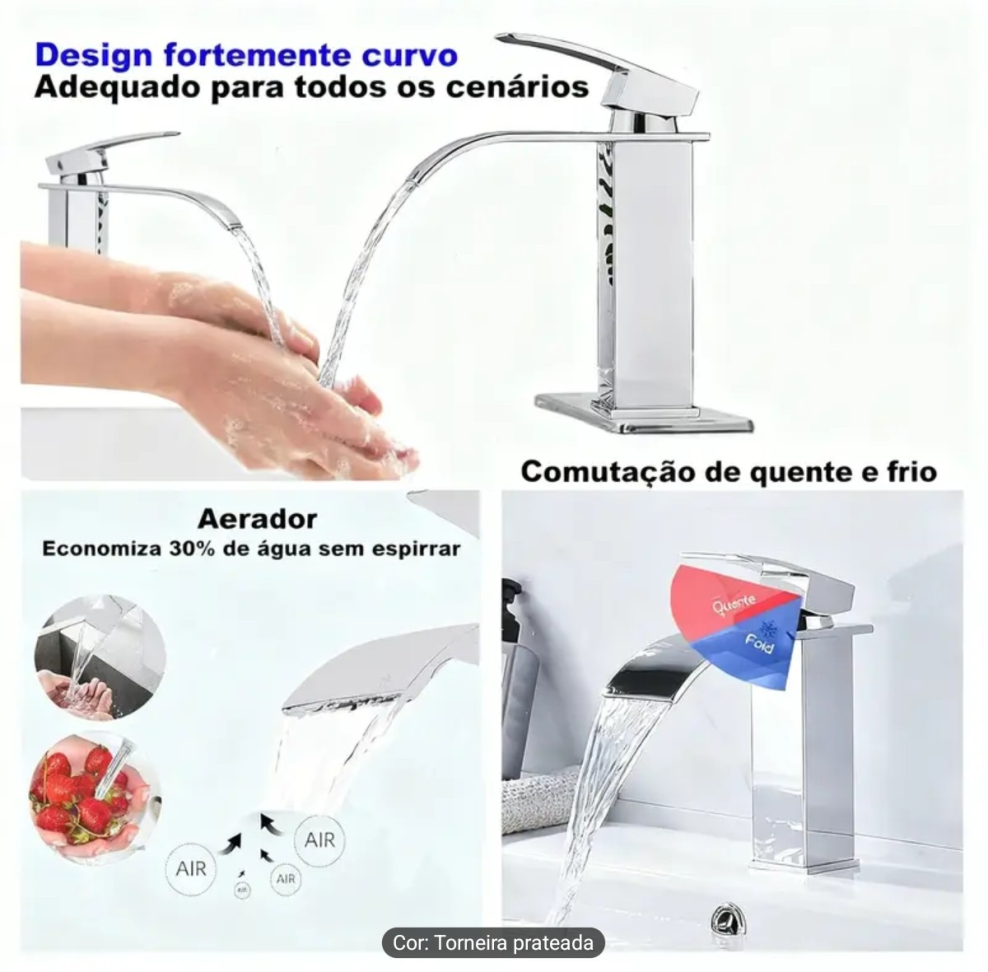 TORNEIRA LAVATÓRIO CASCATA INOX ESPELHADO. - #2