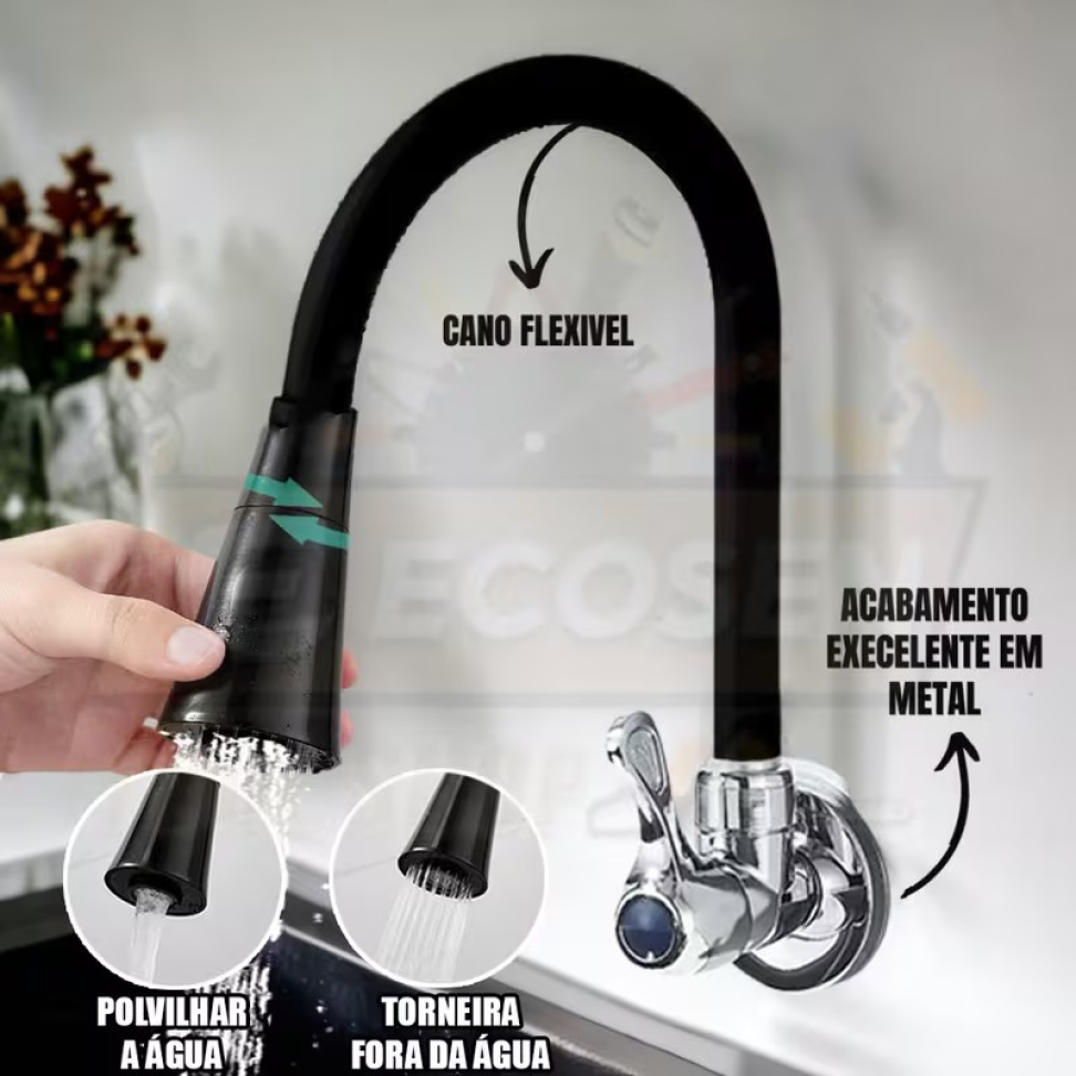 TORNEIRA COZINHA PAREDE PRETA FLEXÍVEL DUPLO JATO 1/4 DE VOLTA. - #2